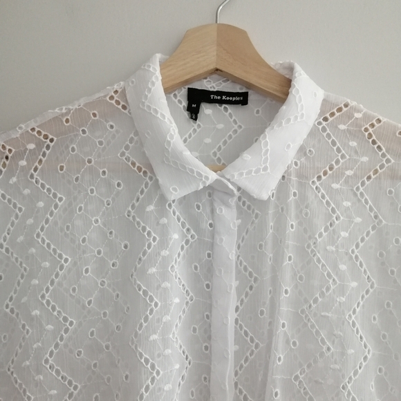 The Kooples Eyelet Embroidery White Button Up Medium - Picture 3 of 16